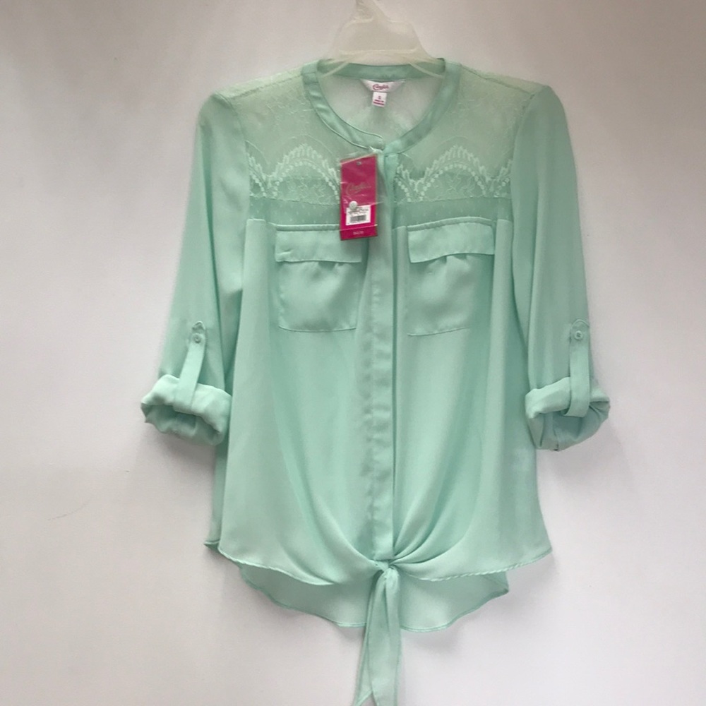 Candie's Mint Green Sheer Lace Blouse